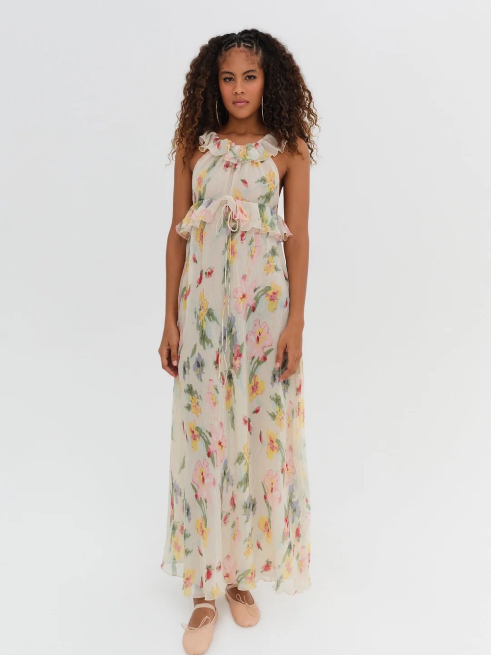 *NEW WITH TAGS* For Love & Lemons Floral Ruffle Maxi Dress in Cream